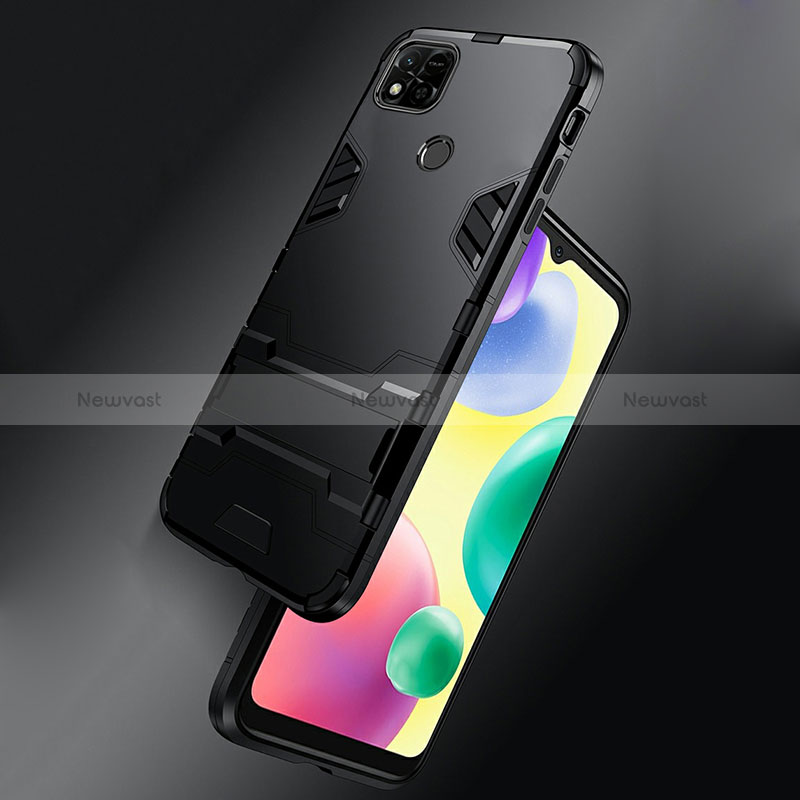 Silicone Matte Finish and Plastic Back Cover Case with Stand R01 for Xiaomi Redmi 9 India