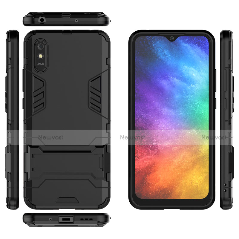 Silicone Matte Finish and Plastic Back Cover Case with Stand R01 for Xiaomi Redmi 9A