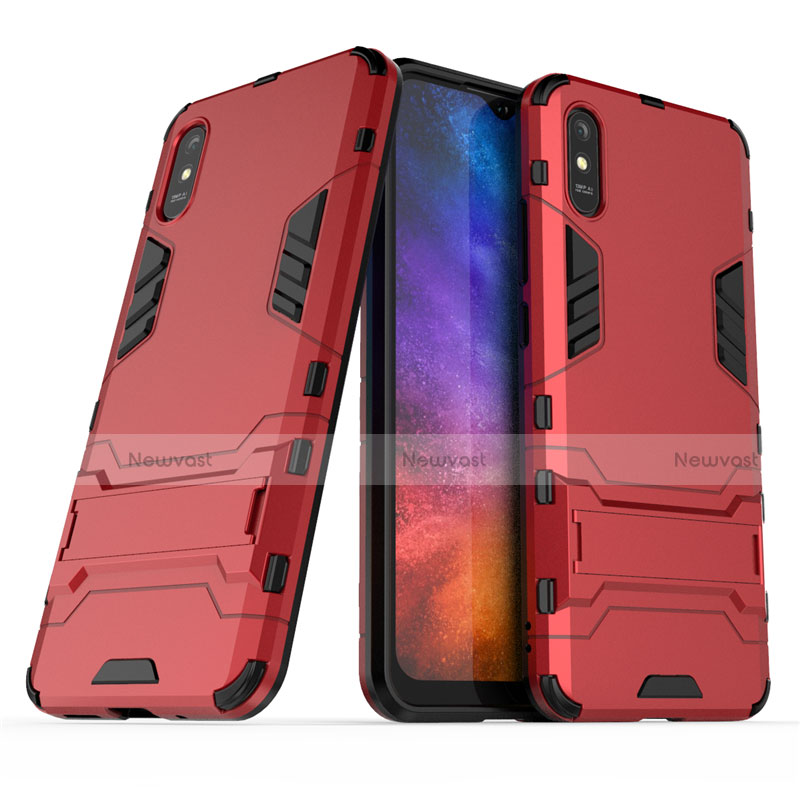 Silicone Matte Finish and Plastic Back Cover Case with Stand R01 for Xiaomi Redmi 9i