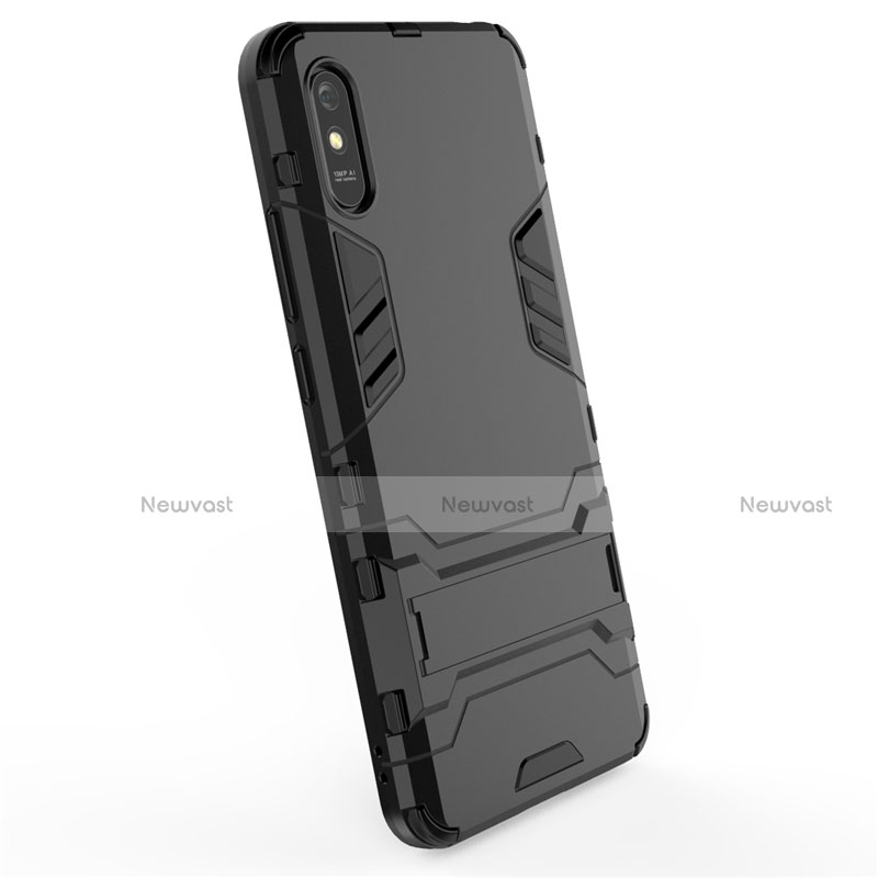 Silicone Matte Finish and Plastic Back Cover Case with Stand R01 for Xiaomi Redmi 9i