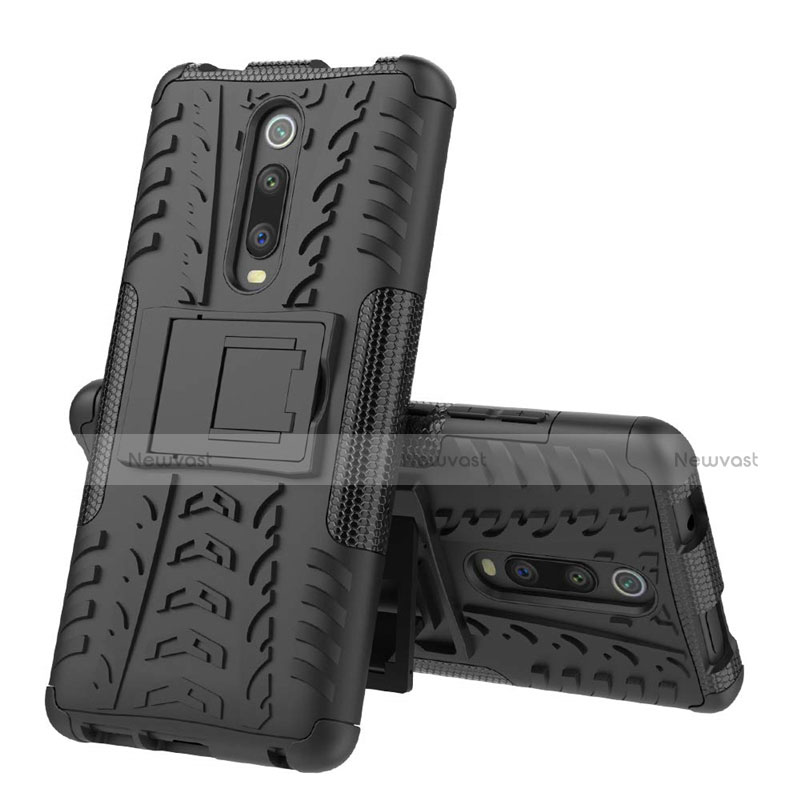 Silicone Matte Finish and Plastic Back Cover Case with Stand R01 for Xiaomi Redmi K20 Pro Black