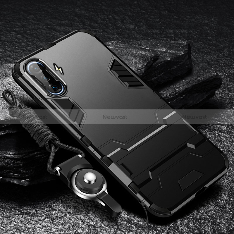 Silicone Matte Finish and Plastic Back Cover Case with Stand R01 for Xiaomi Redmi K40 Gaming 5G Black