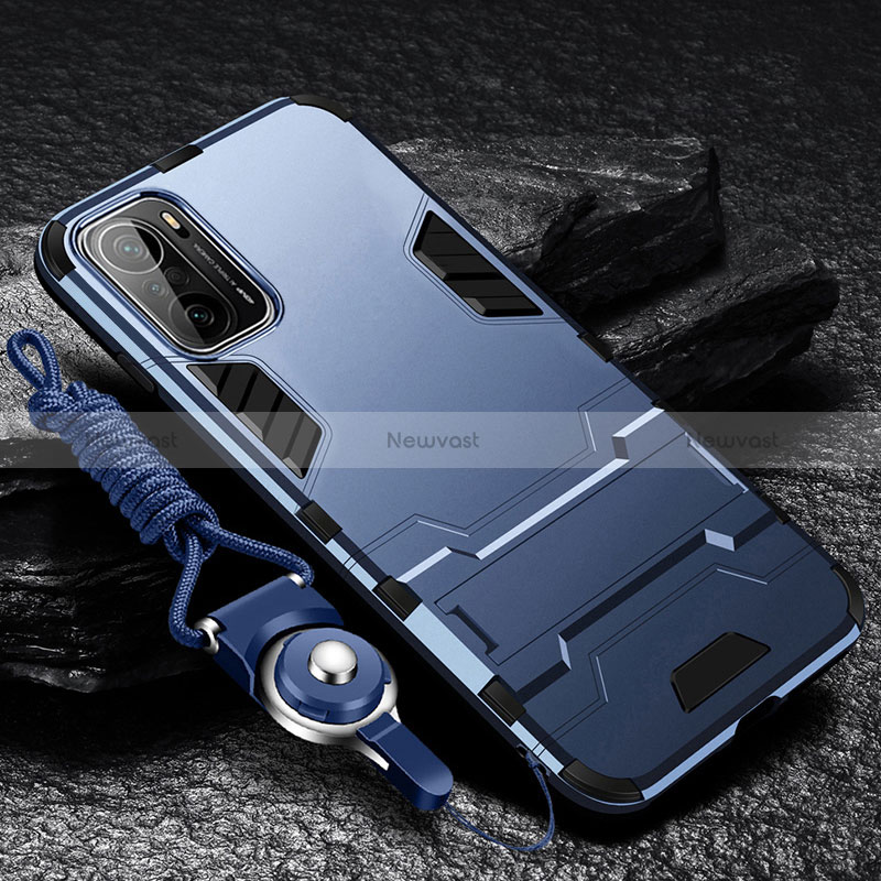 Silicone Matte Finish and Plastic Back Cover Case with Stand R01 for Xiaomi Redmi K40 Pro+ Plus 5G