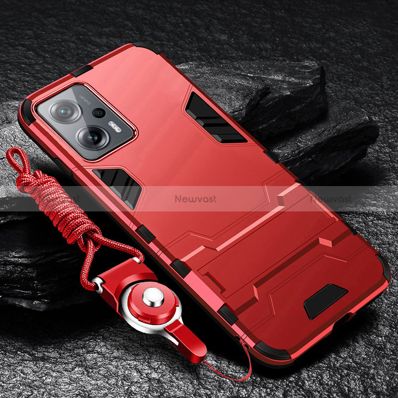 Silicone Matte Finish and Plastic Back Cover Case with Stand R01 for Xiaomi Redmi K50i 5G Red