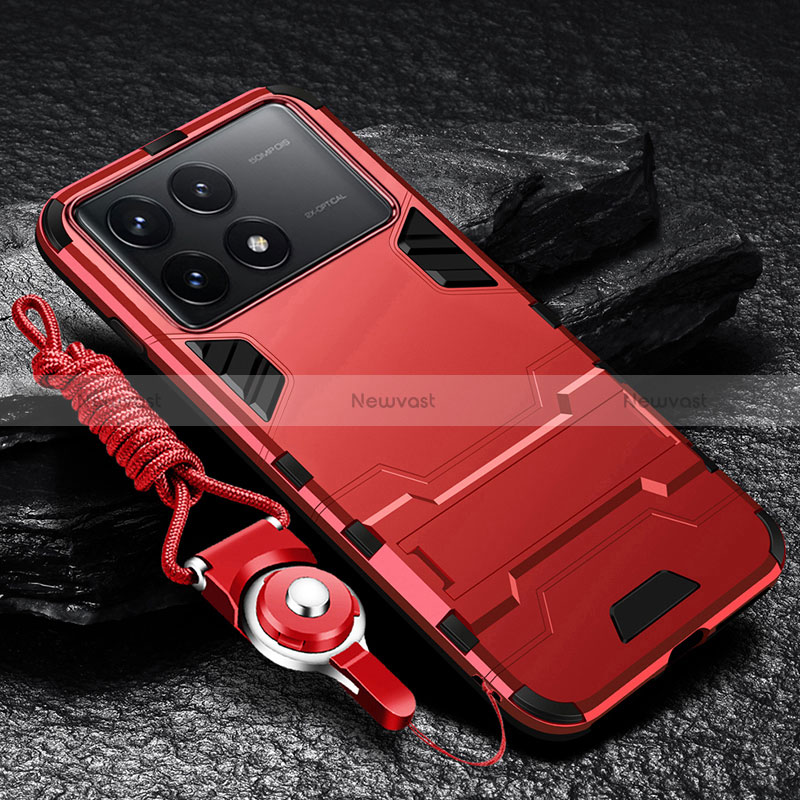 Silicone Matte Finish and Plastic Back Cover Case with Stand R01 for Xiaomi Redmi K70 5G