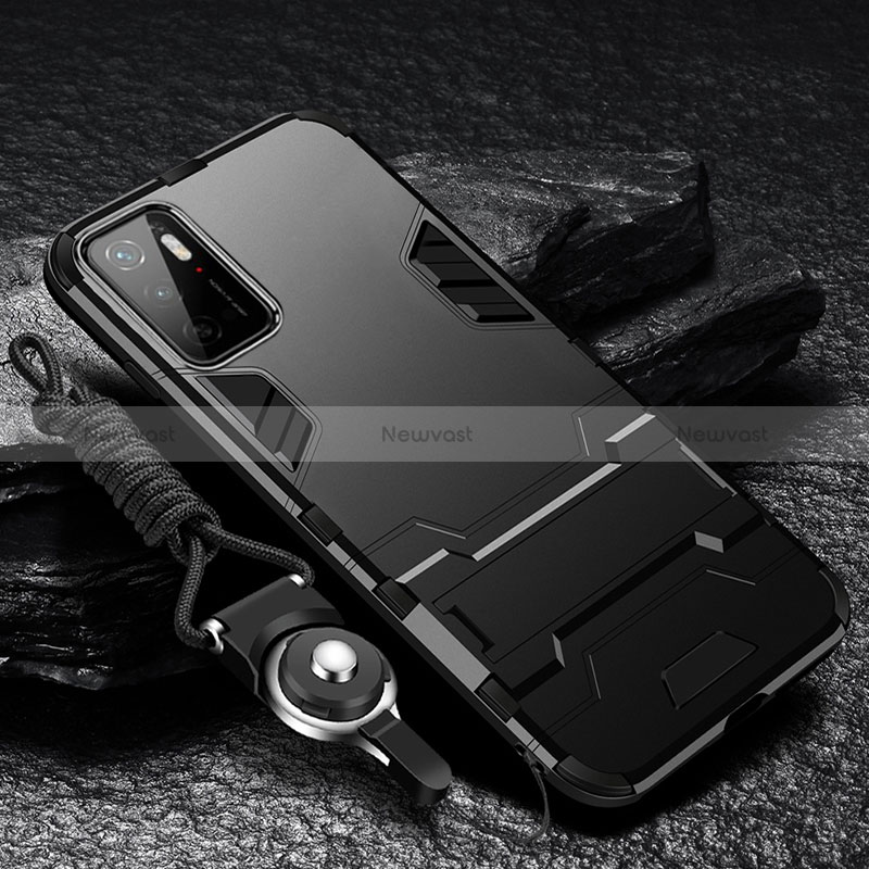 Silicone Matte Finish and Plastic Back Cover Case with Stand R01 for Xiaomi Redmi Note 10 5G Black