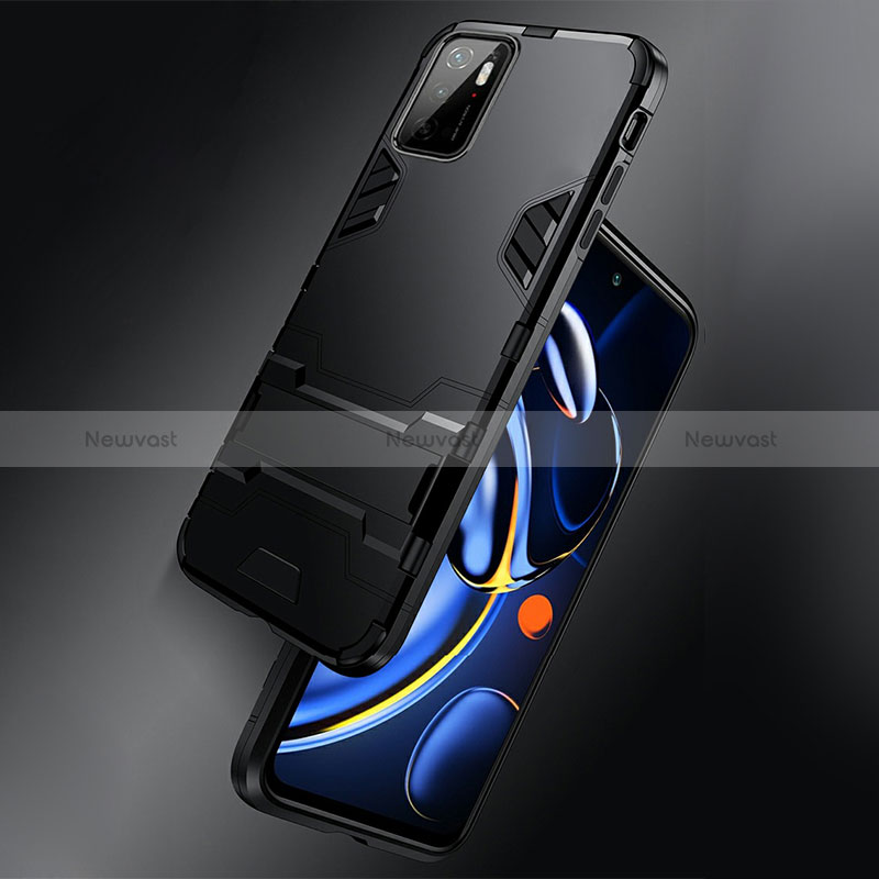 Silicone Matte Finish and Plastic Back Cover Case with Stand R01 for Xiaomi Redmi Note 10T 5G