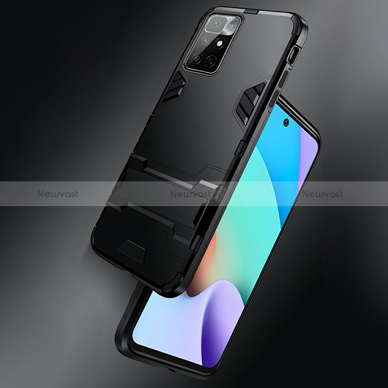 Silicone Matte Finish and Plastic Back Cover Case with Stand R01 for Xiaomi Redmi Note 11 4G (2021)