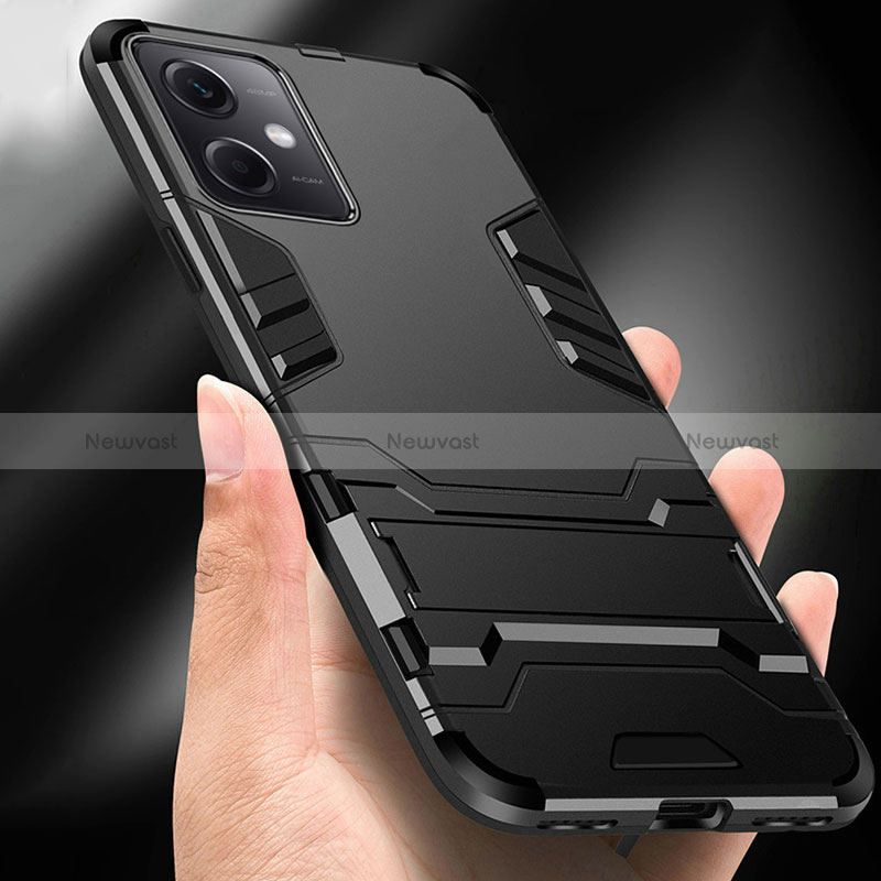 Silicone Matte Finish and Plastic Back Cover Case with Stand R01 for Xiaomi Redmi Note 12R Pro 5G