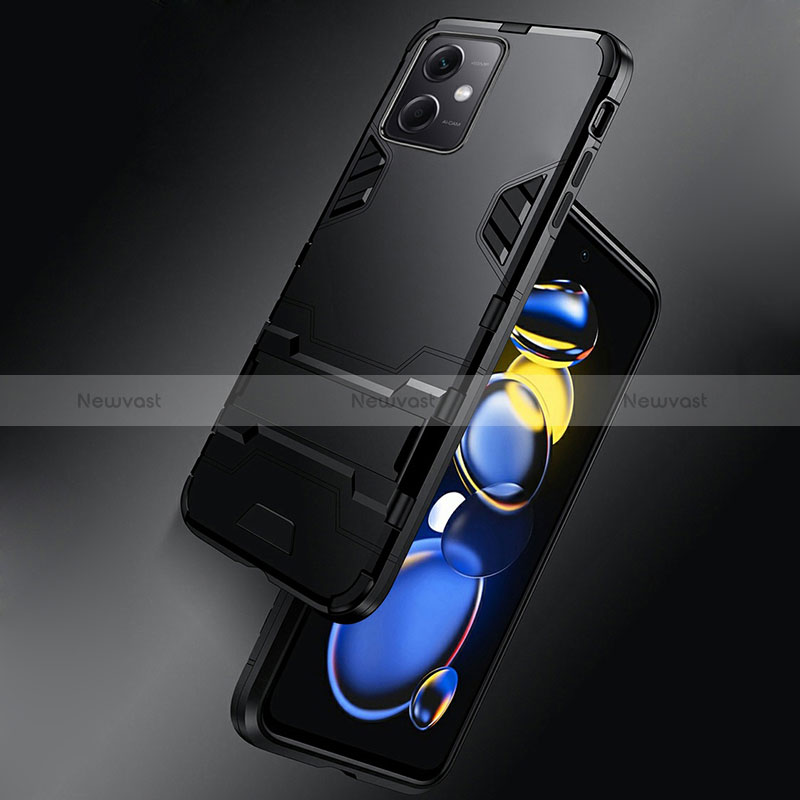 Silicone Matte Finish and Plastic Back Cover Case with Stand R01 for Xiaomi Redmi Note 12R Pro 5G