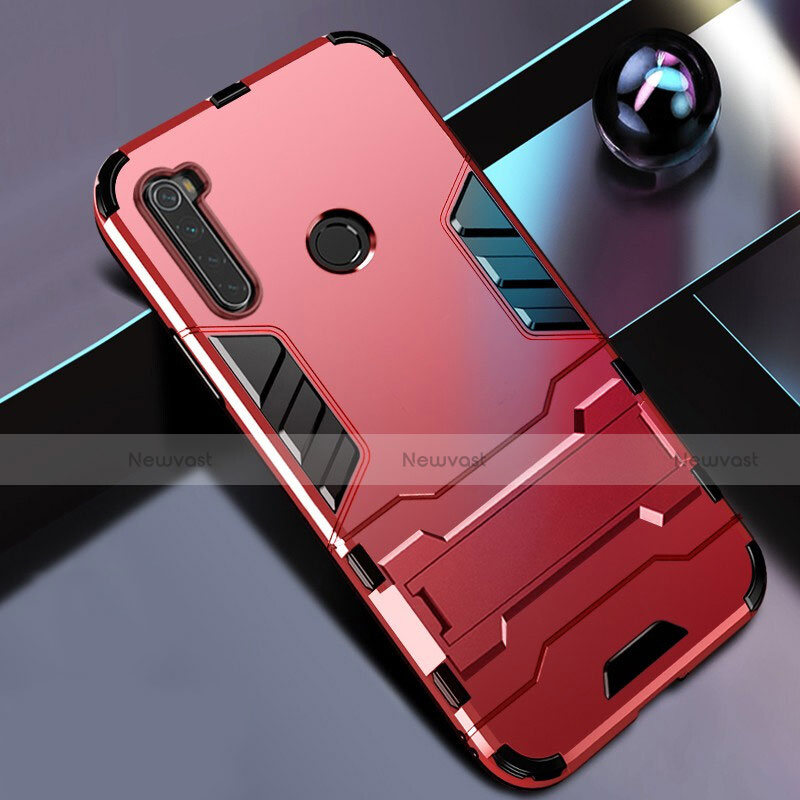 Silicone Matte Finish and Plastic Back Cover Case with Stand R01 for Xiaomi Redmi Note 8