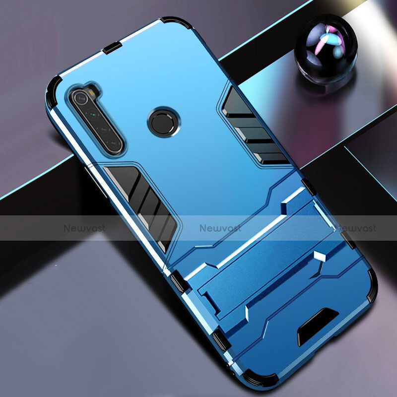 Silicone Matte Finish and Plastic Back Cover Case with Stand R01 for Xiaomi Redmi Note 8 Sky Blue