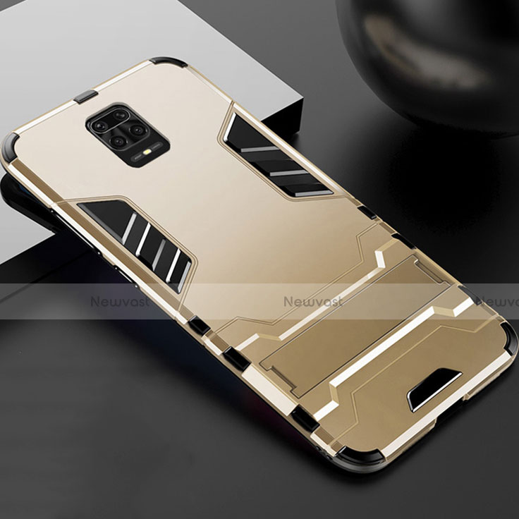Silicone Matte Finish and Plastic Back Cover Case with Stand R01 for Xiaomi Redmi Note 9S Gold