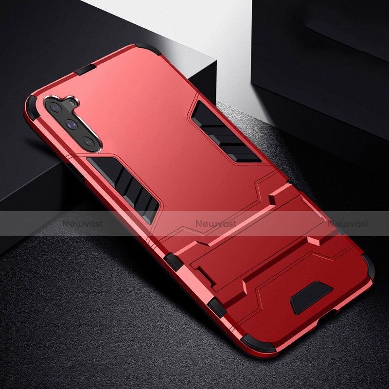 Silicone Matte Finish and Plastic Back Cover Case with Stand R02 for Samsung Galaxy Note 10 5G Red