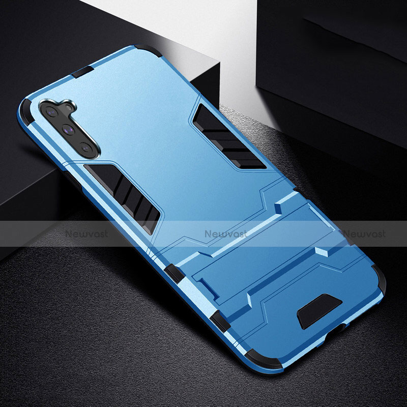 Silicone Matte Finish and Plastic Back Cover Case with Stand R02 for Samsung Galaxy Note 10 Sky Blue