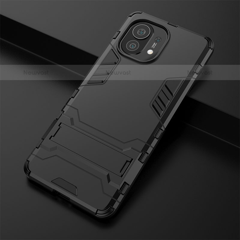 Silicone Matte Finish and Plastic Back Cover Case with Stand R02 for Xiaomi Mi 11 Lite 5G NE