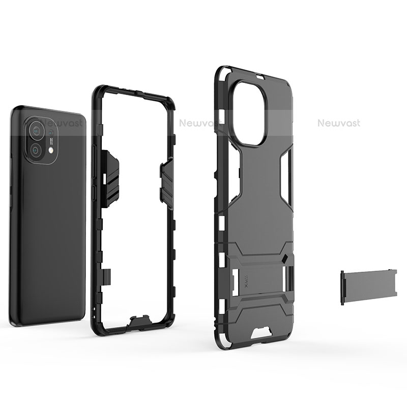 Silicone Matte Finish and Plastic Back Cover Case with Stand R02 for Xiaomi Mi 11 Lite 5G NE