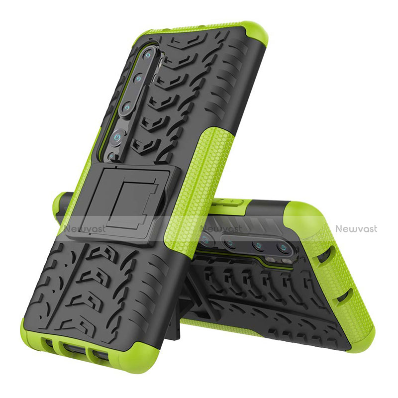 Silicone Matte Finish and Plastic Back Cover Case with Stand R02 for Xiaomi Mi Note 10 Pro Green