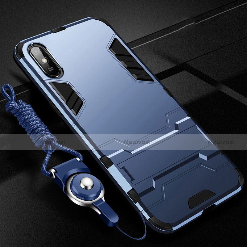 Silicone Matte Finish and Plastic Back Cover Case with Stand R02 for Xiaomi Redmi 9A