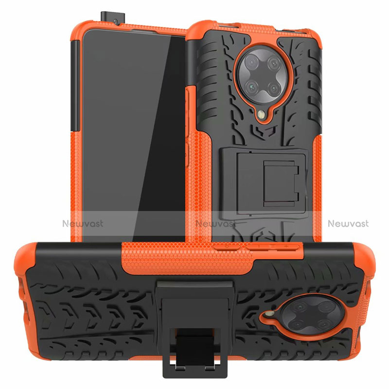 Silicone Matte Finish and Plastic Back Cover Case with Stand R02 for Xiaomi Redmi K30 Pro 5G Orange