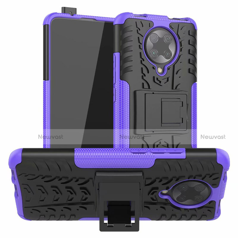 Silicone Matte Finish and Plastic Back Cover Case with Stand R02 for Xiaomi Redmi K30 Pro Zoom Purple