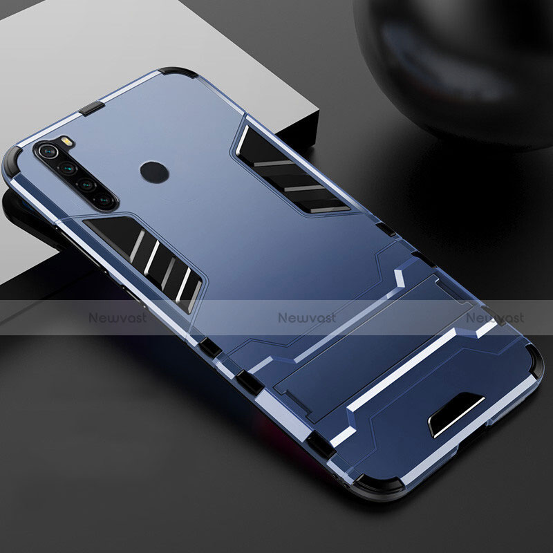 Silicone Matte Finish and Plastic Back Cover Case with Stand R02 for Xiaomi Redmi Note 8 (2021) Blue