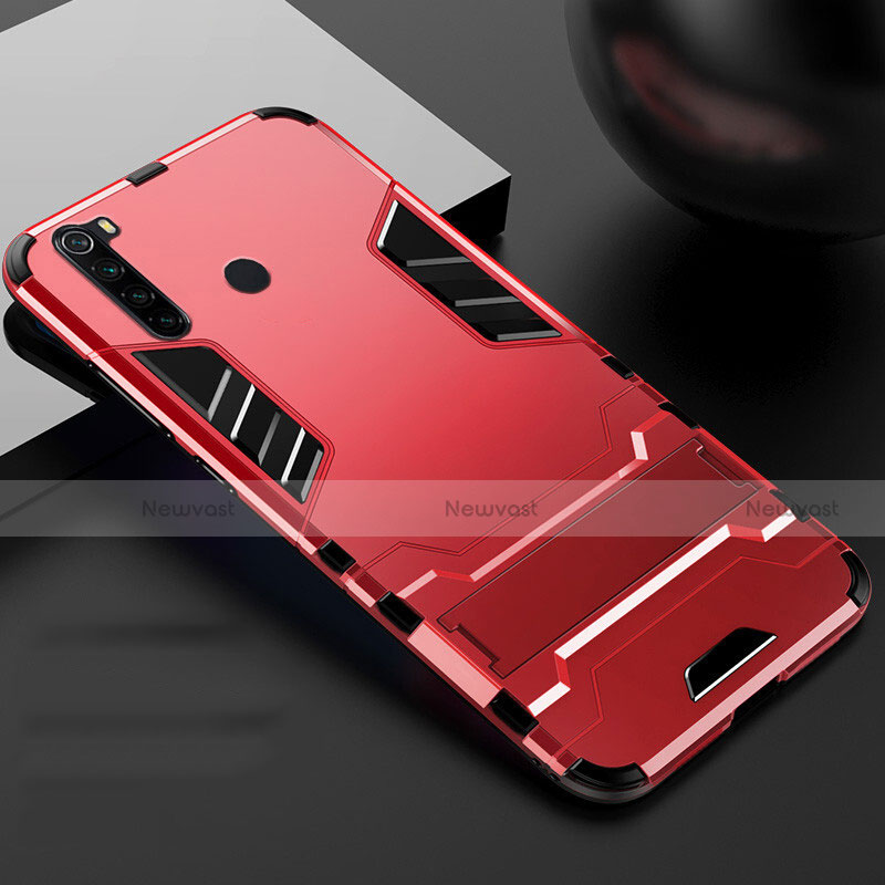 Silicone Matte Finish and Plastic Back Cover Case with Stand R02 for Xiaomi Redmi Note 8 (2021) Red