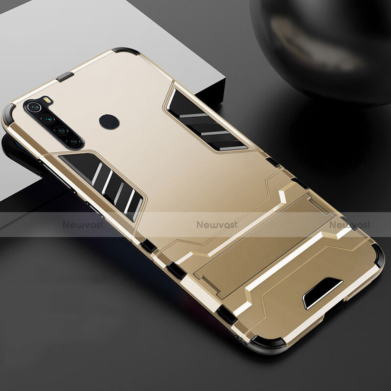 Silicone Matte Finish and Plastic Back Cover Case with Stand R02 for Xiaomi Redmi Note 8T