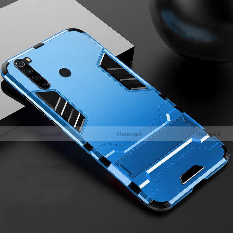 Silicone Matte Finish and Plastic Back Cover Case with Stand R02 for Xiaomi Redmi Note 8T Sky Blue