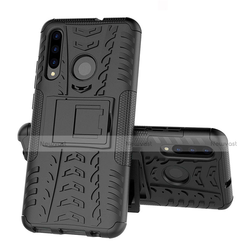 Silicone Matte Finish and Plastic Back Cover Case with Stand R03 for Huawei Honor 10i Black