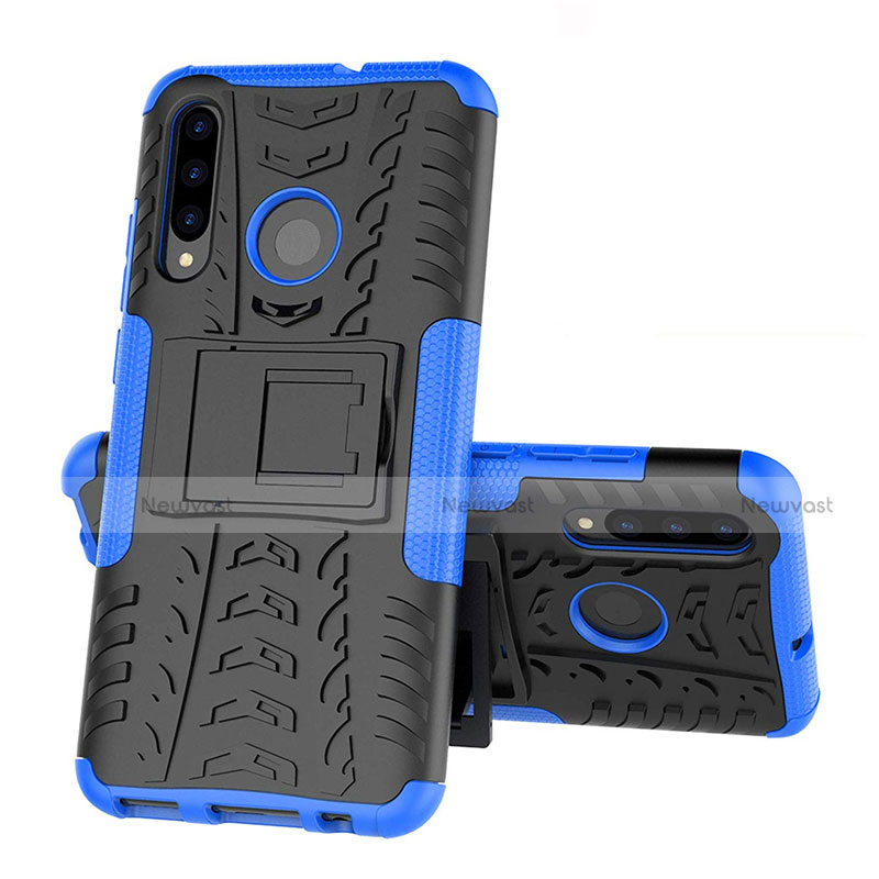 Silicone Matte Finish and Plastic Back Cover Case with Stand R03 for Huawei Honor 10i Blue