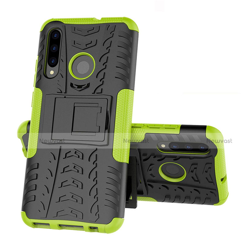 Silicone Matte Finish and Plastic Back Cover Case with Stand R03 for Huawei Honor 10i Green