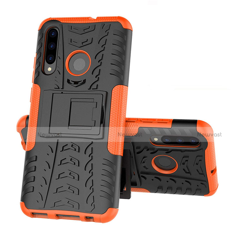 Silicone Matte Finish and Plastic Back Cover Case with Stand R03 for Huawei Honor 10i Orange