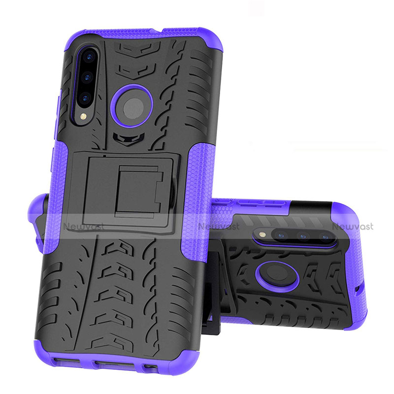 Silicone Matte Finish and Plastic Back Cover Case with Stand R03 for Huawei Honor 10i Purple