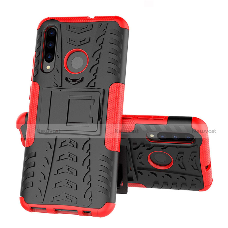 Silicone Matte Finish and Plastic Back Cover Case with Stand R03 for Huawei Honor 20 Lite Red