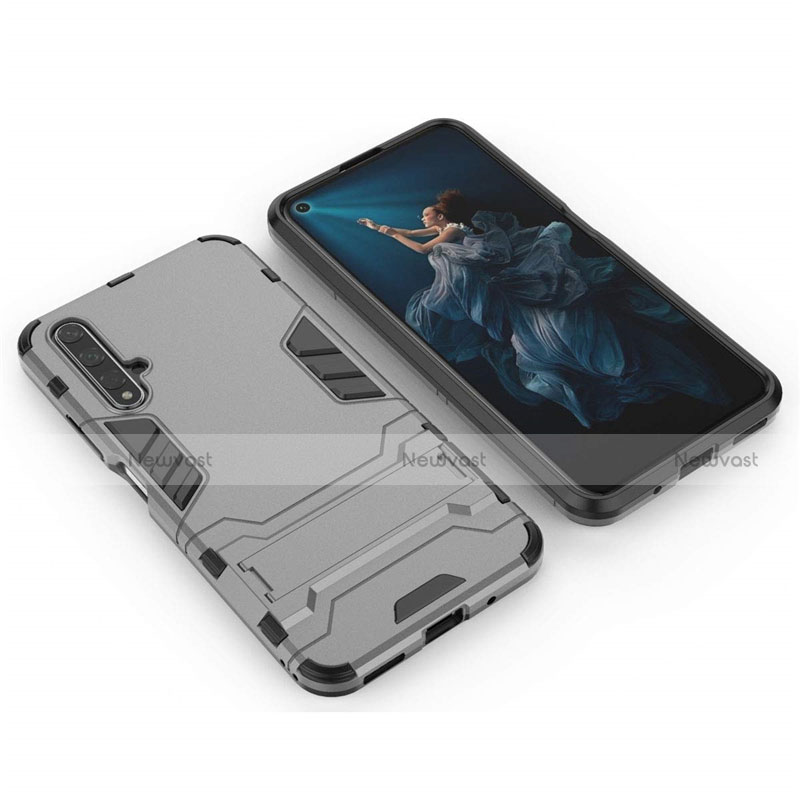 Silicone Matte Finish and Plastic Back Cover Case with Stand R03 for Huawei Honor 20S