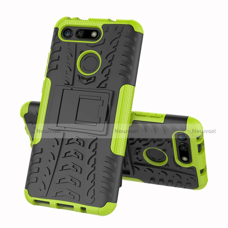 Silicone Matte Finish and Plastic Back Cover Case with Stand R03 for Huawei Honor V20 Green