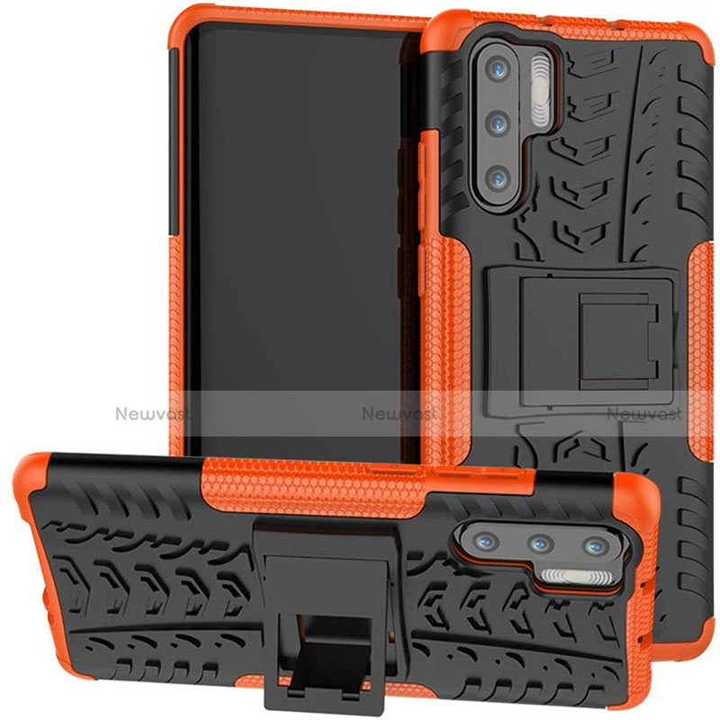 Silicone Matte Finish and Plastic Back Cover Case with Stand R03 for Huawei P30 Pro New Edition Orange