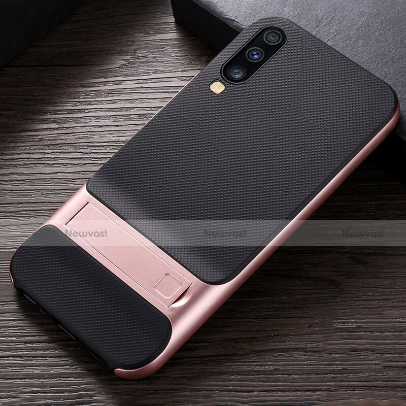 Silicone Matte Finish and Plastic Back Cover Case with Stand R03 for Samsung Galaxy A70S