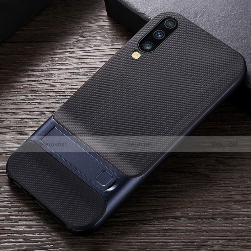 Silicone Matte Finish and Plastic Back Cover Case with Stand R03 for Samsung Galaxy A70S