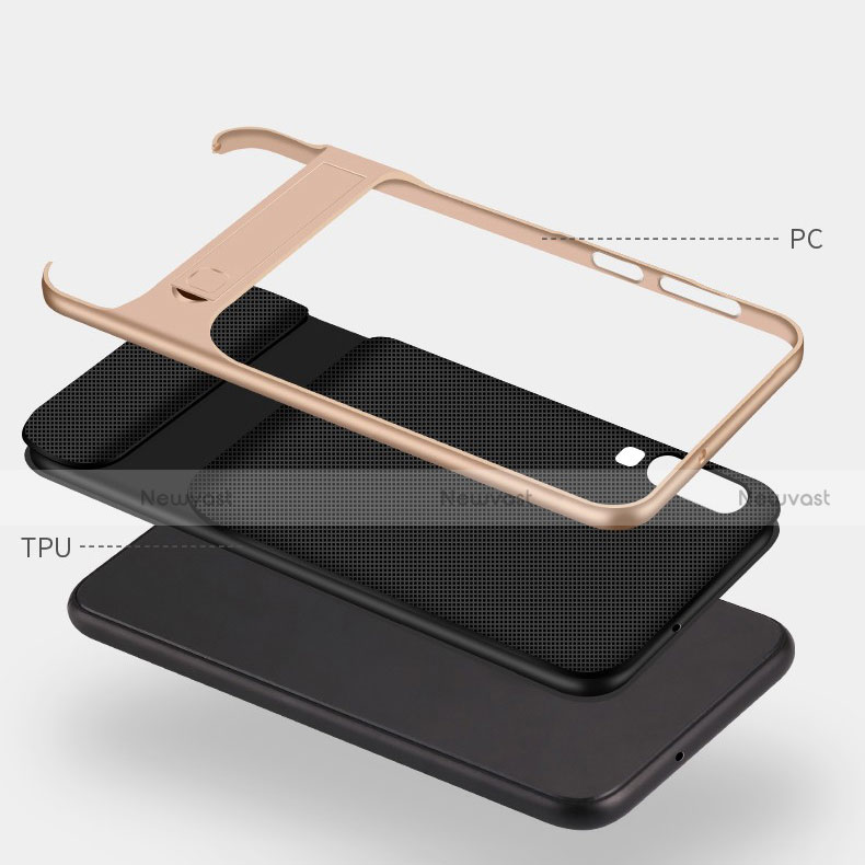 Silicone Matte Finish and Plastic Back Cover Case with Stand R03 for Samsung Galaxy A90 5G