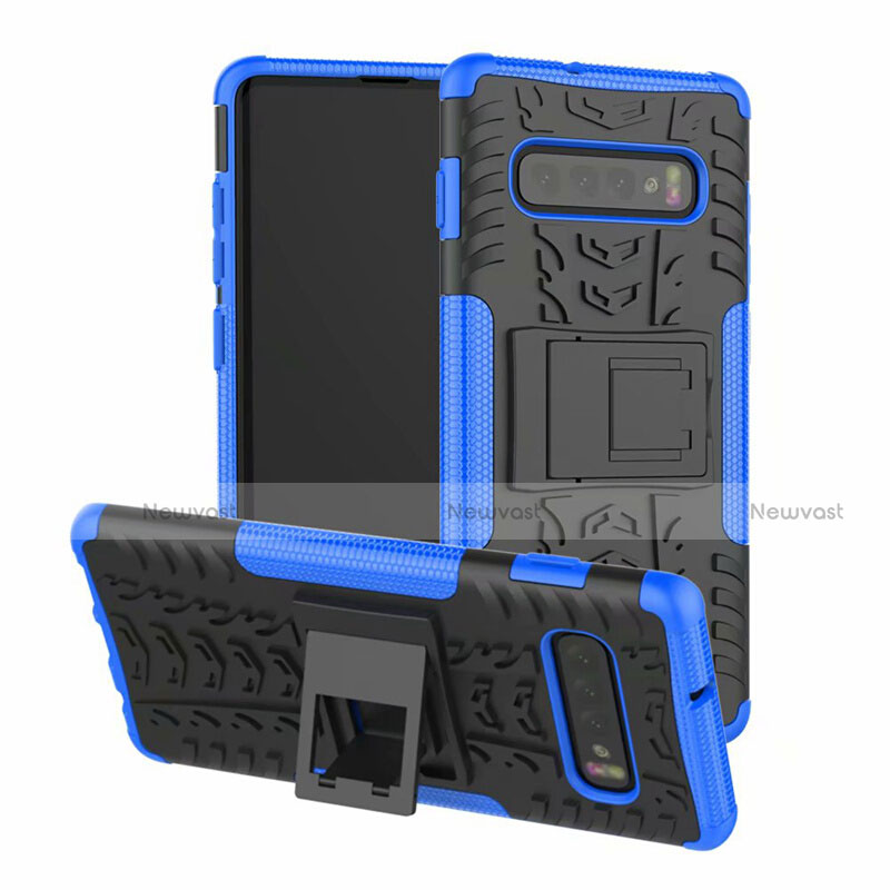 Silicone Matte Finish and Plastic Back Cover Case with Stand R03 for Samsung Galaxy S10 5G Blue