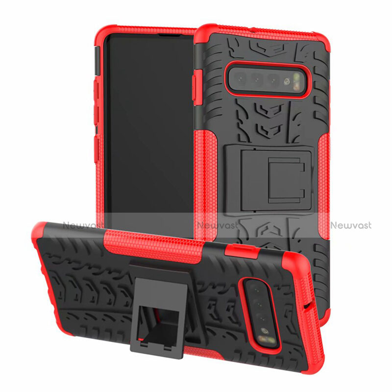 Silicone Matte Finish and Plastic Back Cover Case with Stand R03 for Samsung Galaxy S10 5G Red