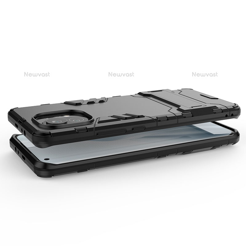 Silicone Matte Finish and Plastic Back Cover Case with Stand R03 for Xiaomi Mi 11 Lite 5G NE