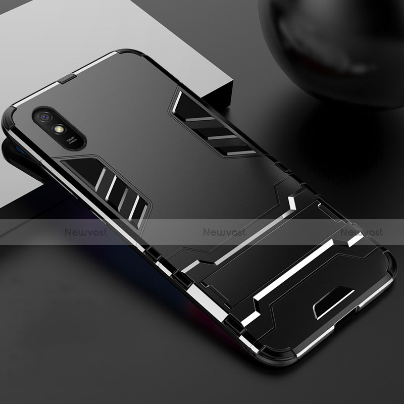 Silicone Matte Finish and Plastic Back Cover Case with Stand R03 for Xiaomi Redmi 9A