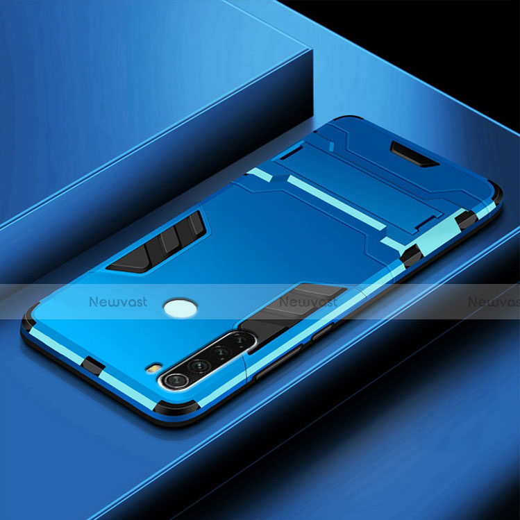 Silicone Matte Finish and Plastic Back Cover Case with Stand R03 for Xiaomi Redmi Note 8 (2021)