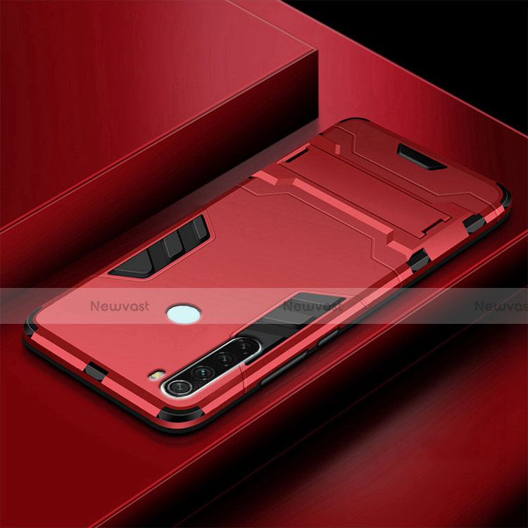 Silicone Matte Finish and Plastic Back Cover Case with Stand R03 for Xiaomi Redmi Note 8 (2021) Red