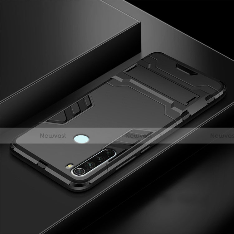 Silicone Matte Finish and Plastic Back Cover Case with Stand R03 for Xiaomi Redmi Note 8