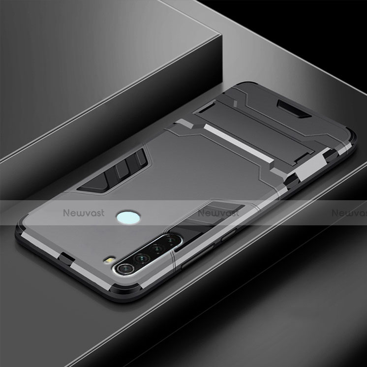 Silicone Matte Finish and Plastic Back Cover Case with Stand R03 for Xiaomi Redmi Note 8 Gray