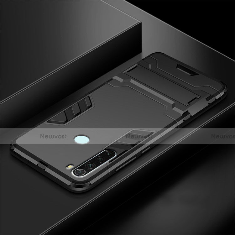 Silicone Matte Finish and Plastic Back Cover Case with Stand R03 for Xiaomi Redmi Note 8T Black